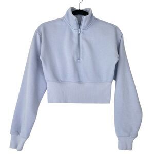 SKIMS COTTON FLEECE CROPPED HALF ZIP PULLOVER Sz S Periwinkle